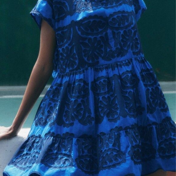 ZARA royal blue embroidered tiered mini dress - Picture 3 of 7